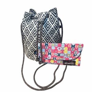 KAVU Black and White Crossbody Bag with Colorful Wallet